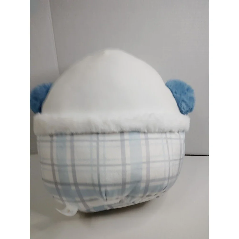 Squishmallows Manny Snowman Plush White/Blue/Gray Plaid Earmuffs, 2022